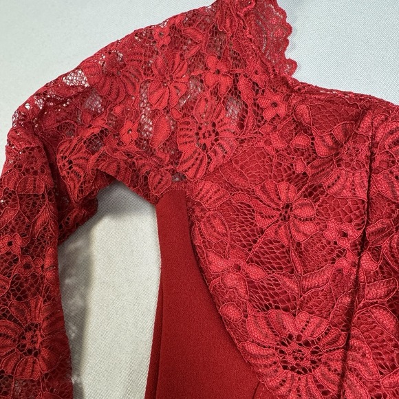 AKIRA Womens Small Red Corset Bustier Date Night Lace Sleeves Regency Going Out - Picture 7 of 16